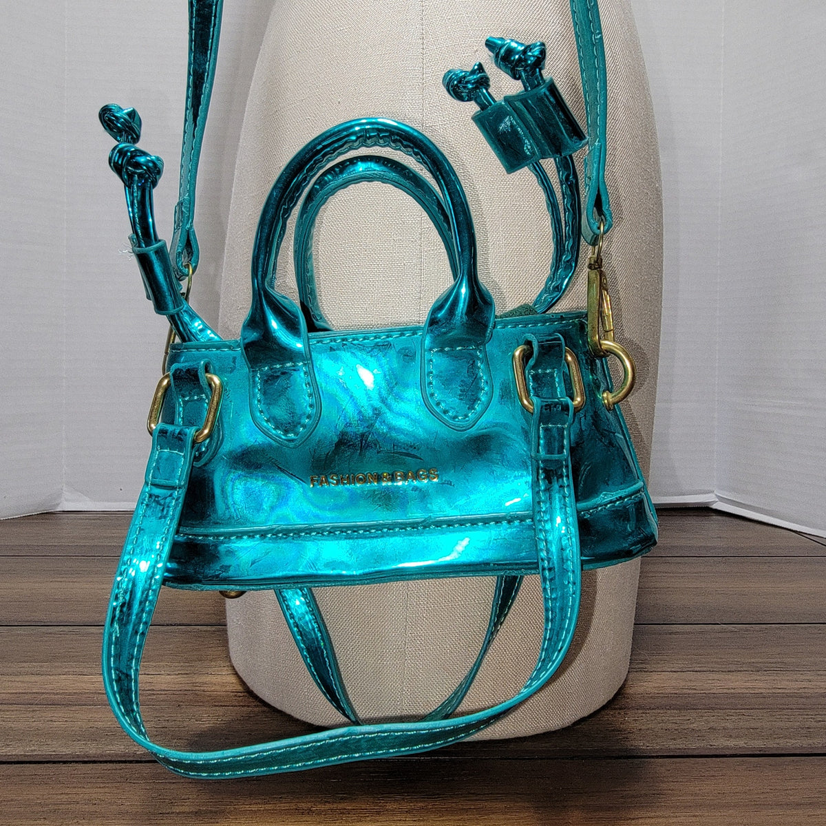 Fashion & Bags Teal Mini Purse w/ Shoulder Strap, 2 Sets of Handles
