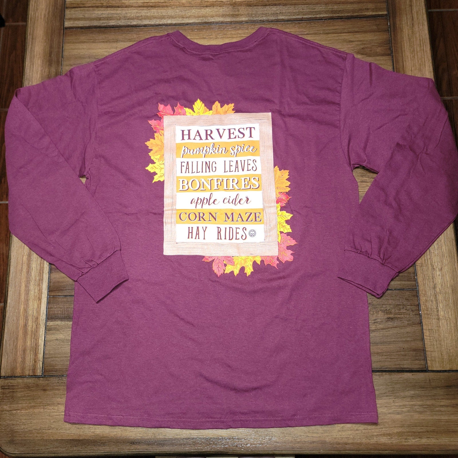 Girlie Girl Originals LS Burgundy Fall Tee "Harvest Pumpkin Spice" - Size Large