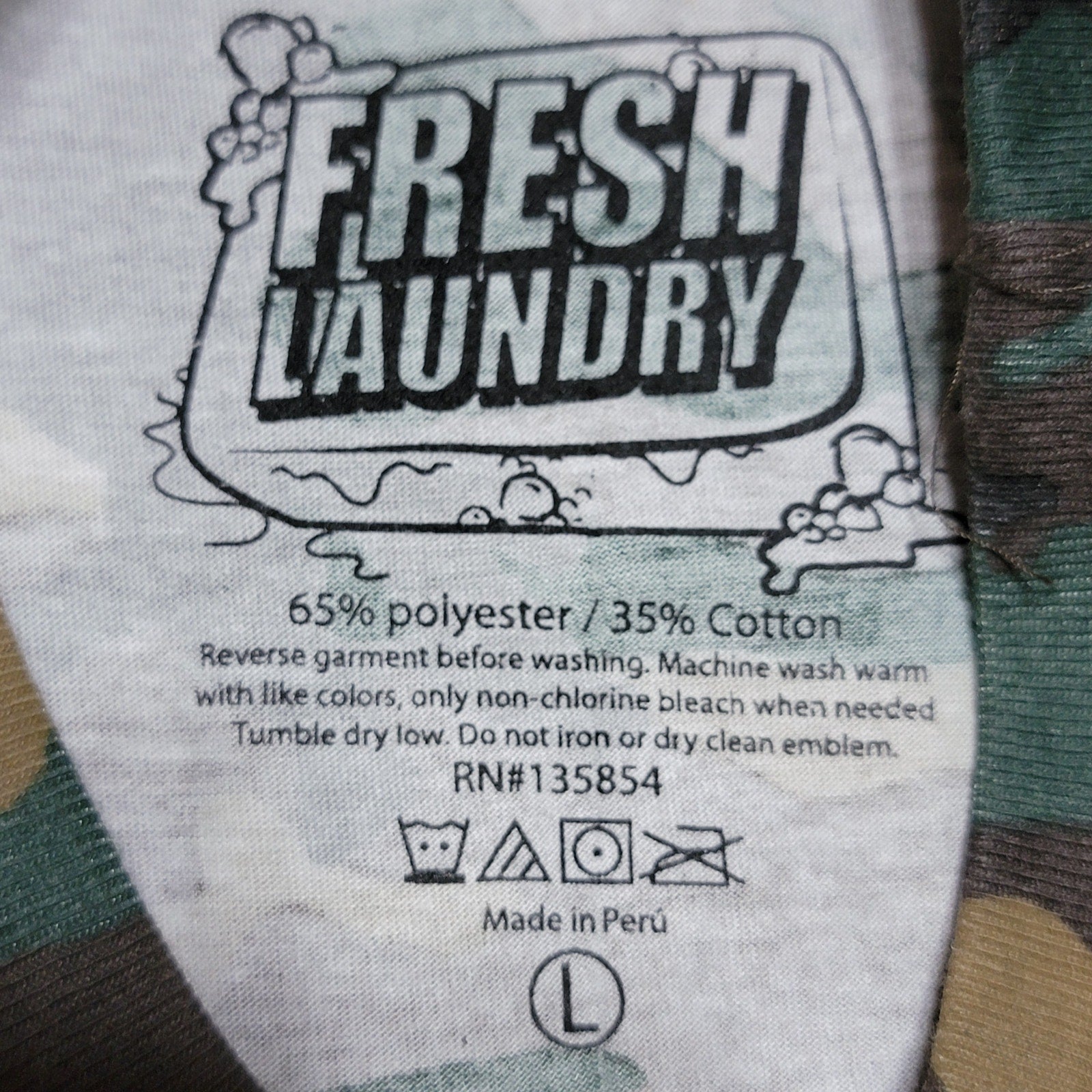 Fresh Laundry Green Camo Unisex Tee "Savage" Bear Shark Mouth - Size Large