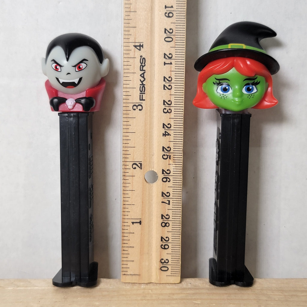 Set of 2 Halloween PEZ Dispensers: 2021 Vampire & 2024 Green Witch