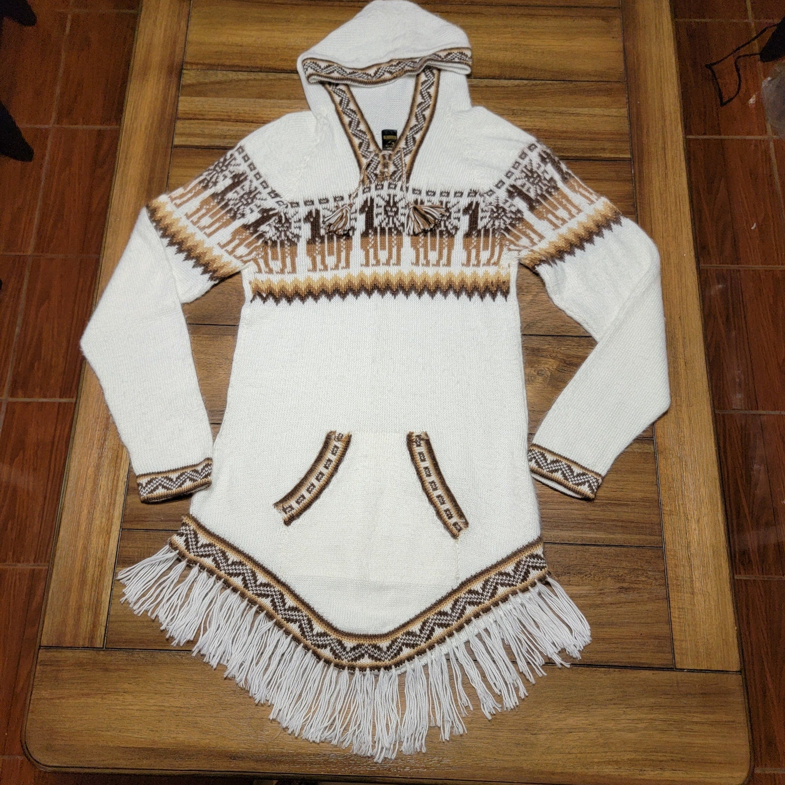 Kactus Long Pull Over Knitted Hooded Sweater 100% Alpaca Wool - Size XS