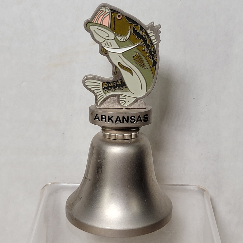 Silver-Toned Metal Arkansas State Souvenir Bell w/ Bass Fish Topper