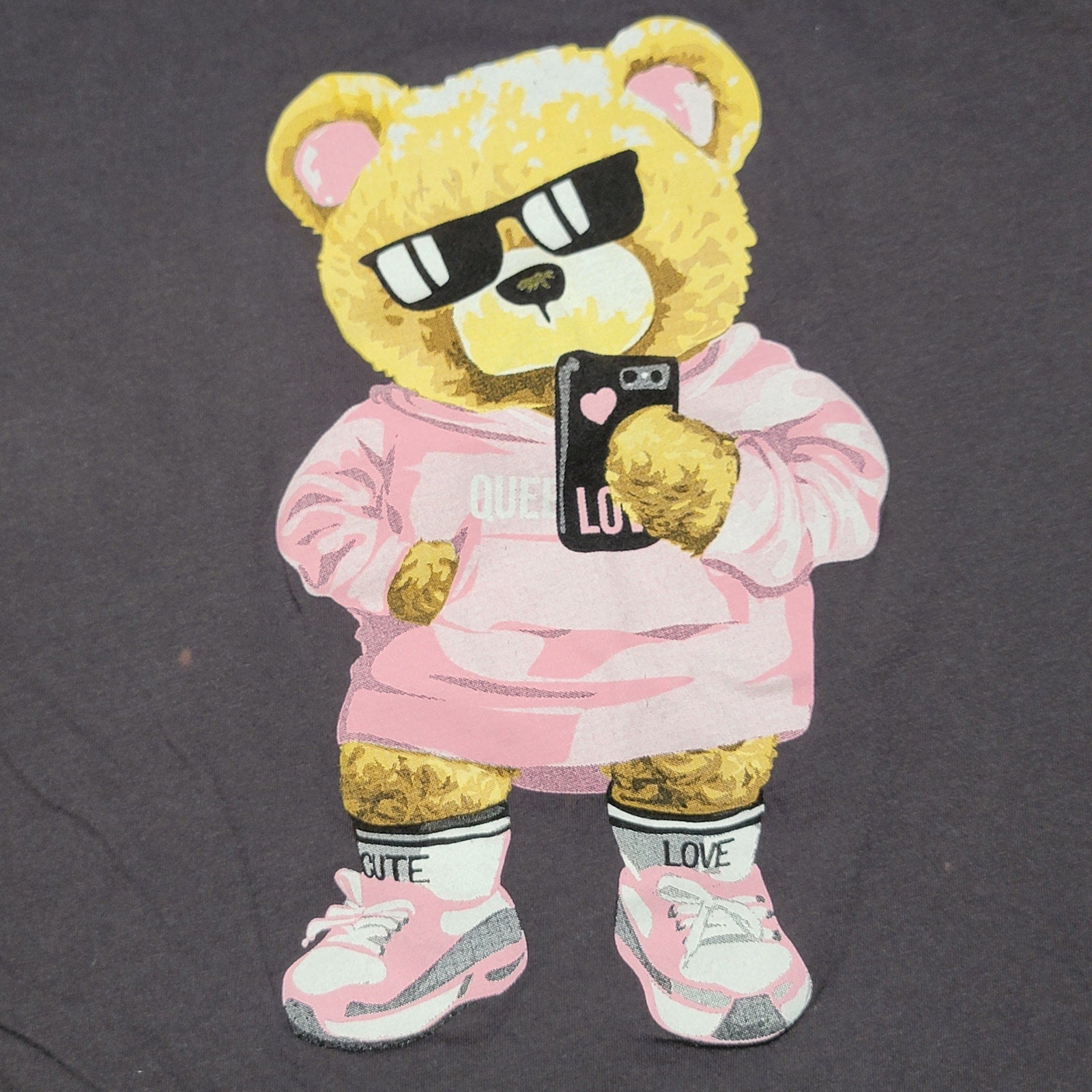 French Pastry Dark Grey Tee Hoodie Bear - Size Medium