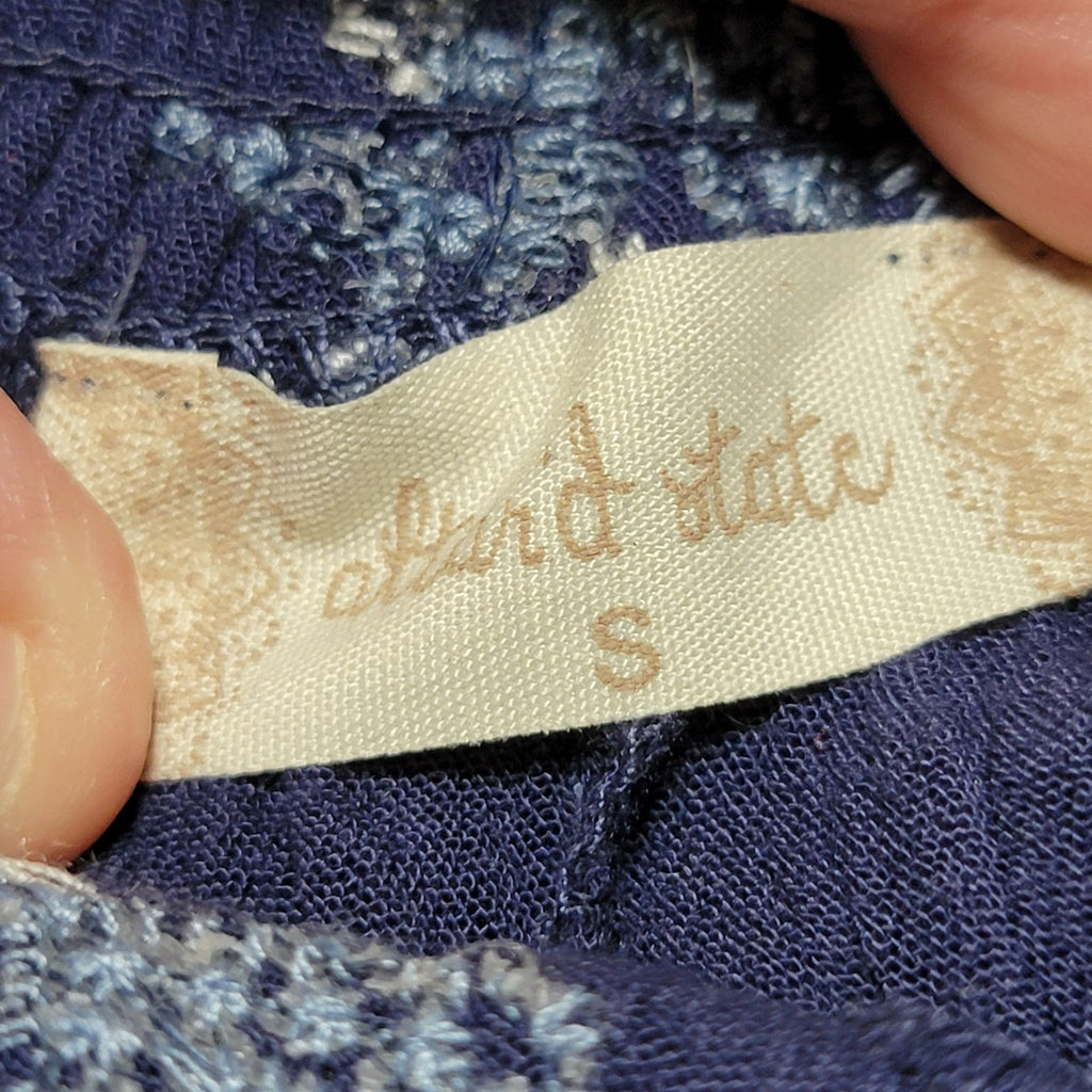 Altar'd State 3 Quarter Sleeve Dark Blue Embroidered Blouse - Size Small NWT