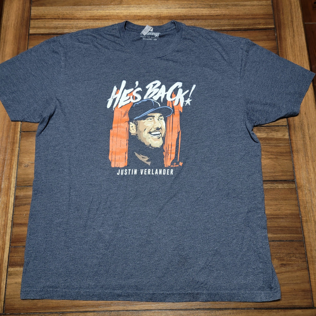 Breaking T Dark Navy Unisex Tee "He's Back!" Justin Verlander - Size XL