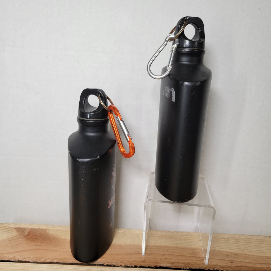 Set of 2 Jägermeister Black Aluminum Hip Flasks w/ Carabiners
