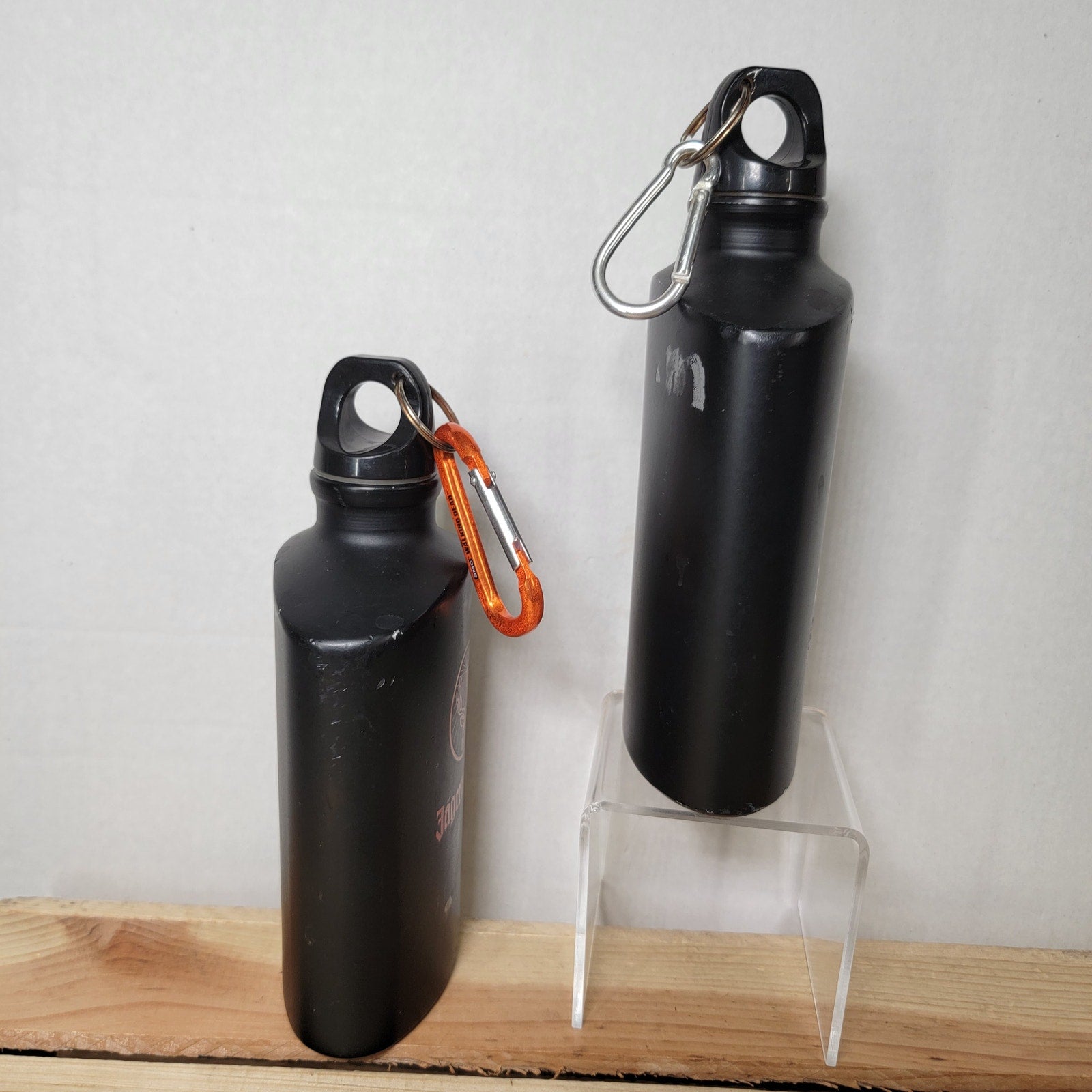 Set of 2 Jägermeister Black Aluminum Hip Flasks w/ Carabiners