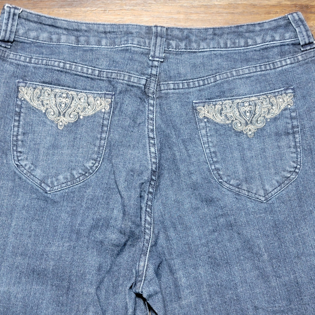 Chico's Platinum Straight Denim Jeans w/ Back Pocket Bling - Size 2.5 Short