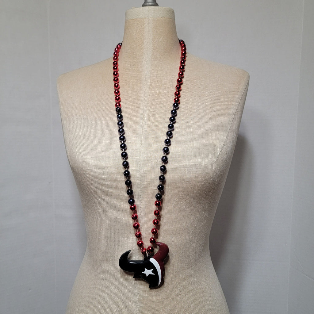Houston Texans Toro Red & Blue Bead Necklace
