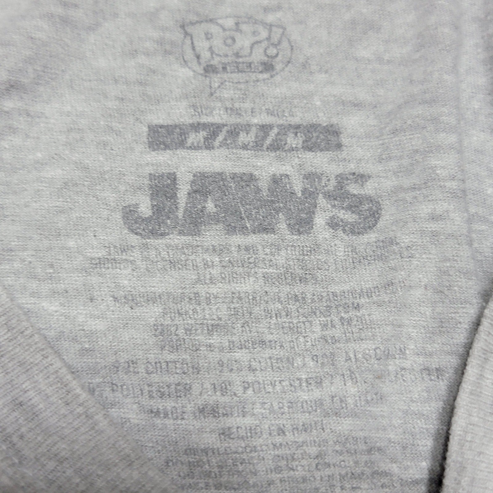Pop! Tees Jaws Grey Unisex Tee Iconic Cover - Size Medium