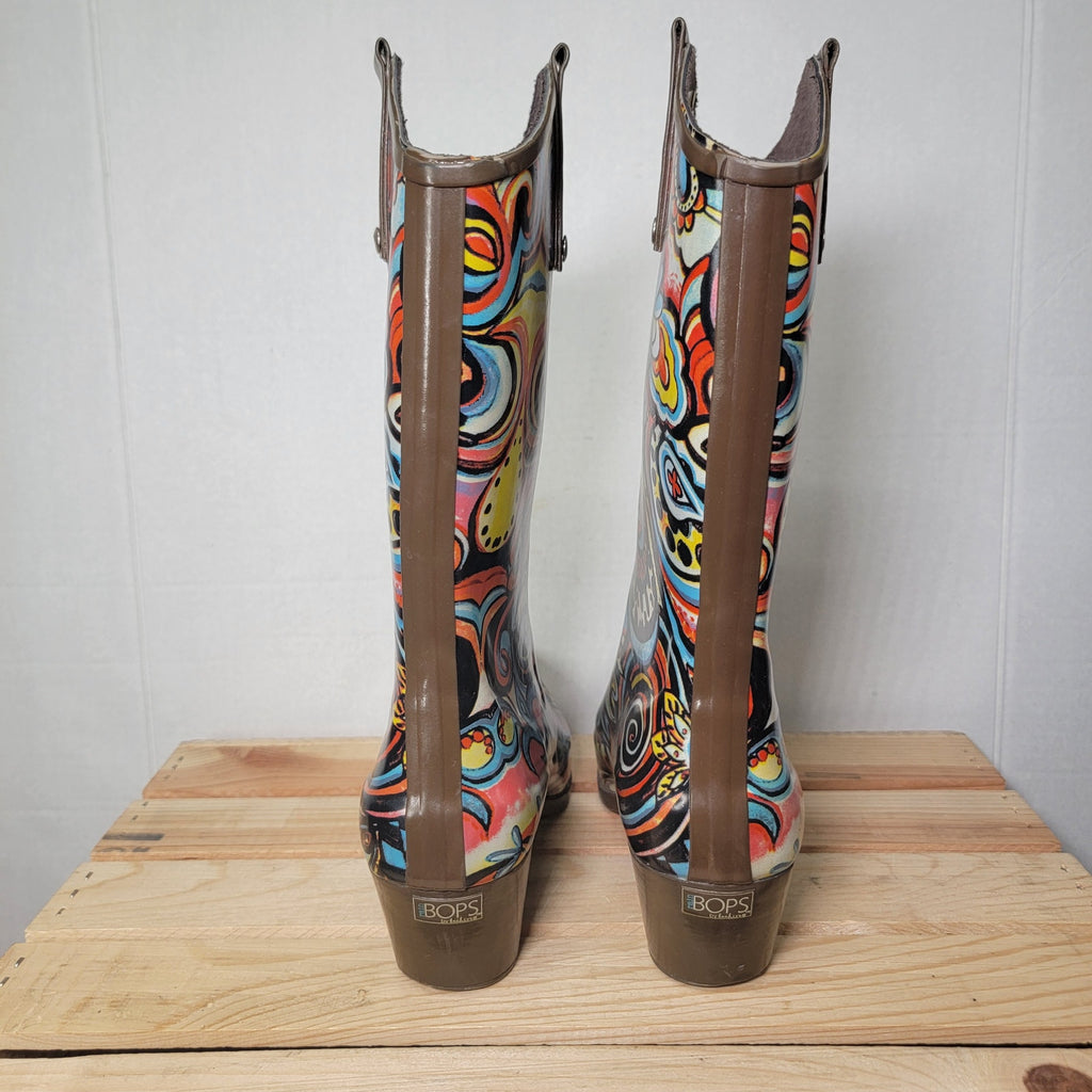 Rain Bops by Beehive Rain Boots Western Style w/ Paisley Pattern - Size 7