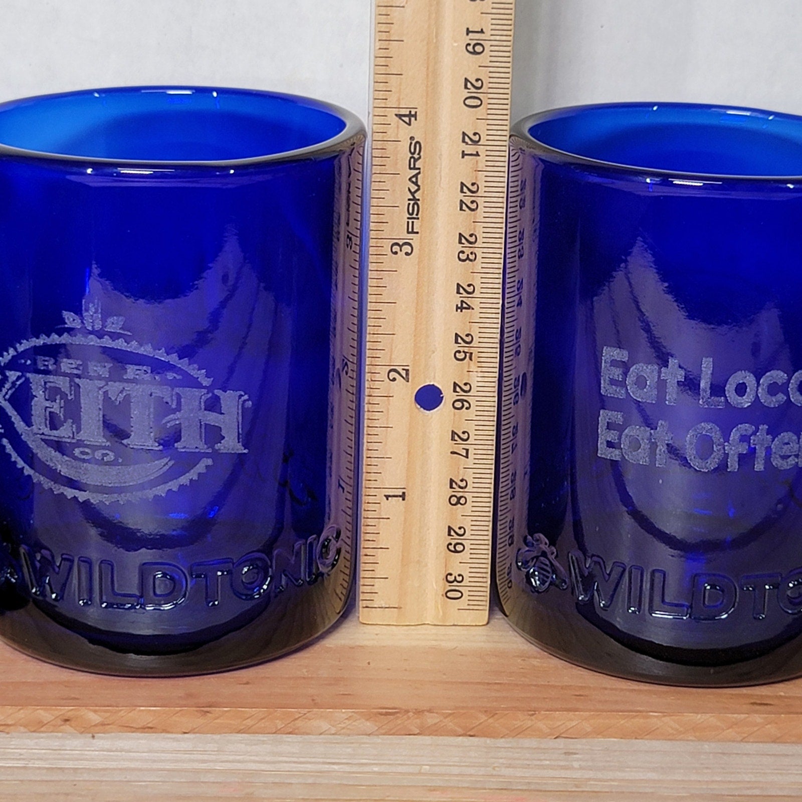 Set of 4 Cobalt Blue "Wild Tonic" Glasses w/ Ben E. Keith Co Etched