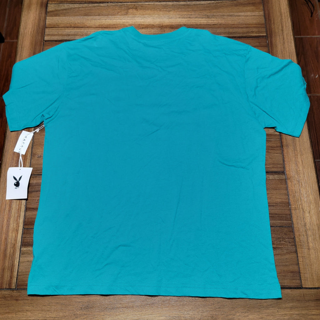 Playboy by Pacsun Teal Unisex Tee Yellow Wave Font - Size XL NWT