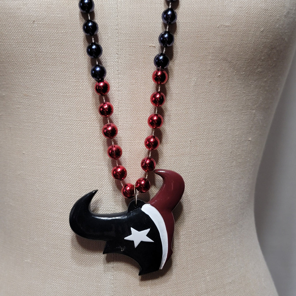 Houston Texans Toro Red & Blue Bead Necklace