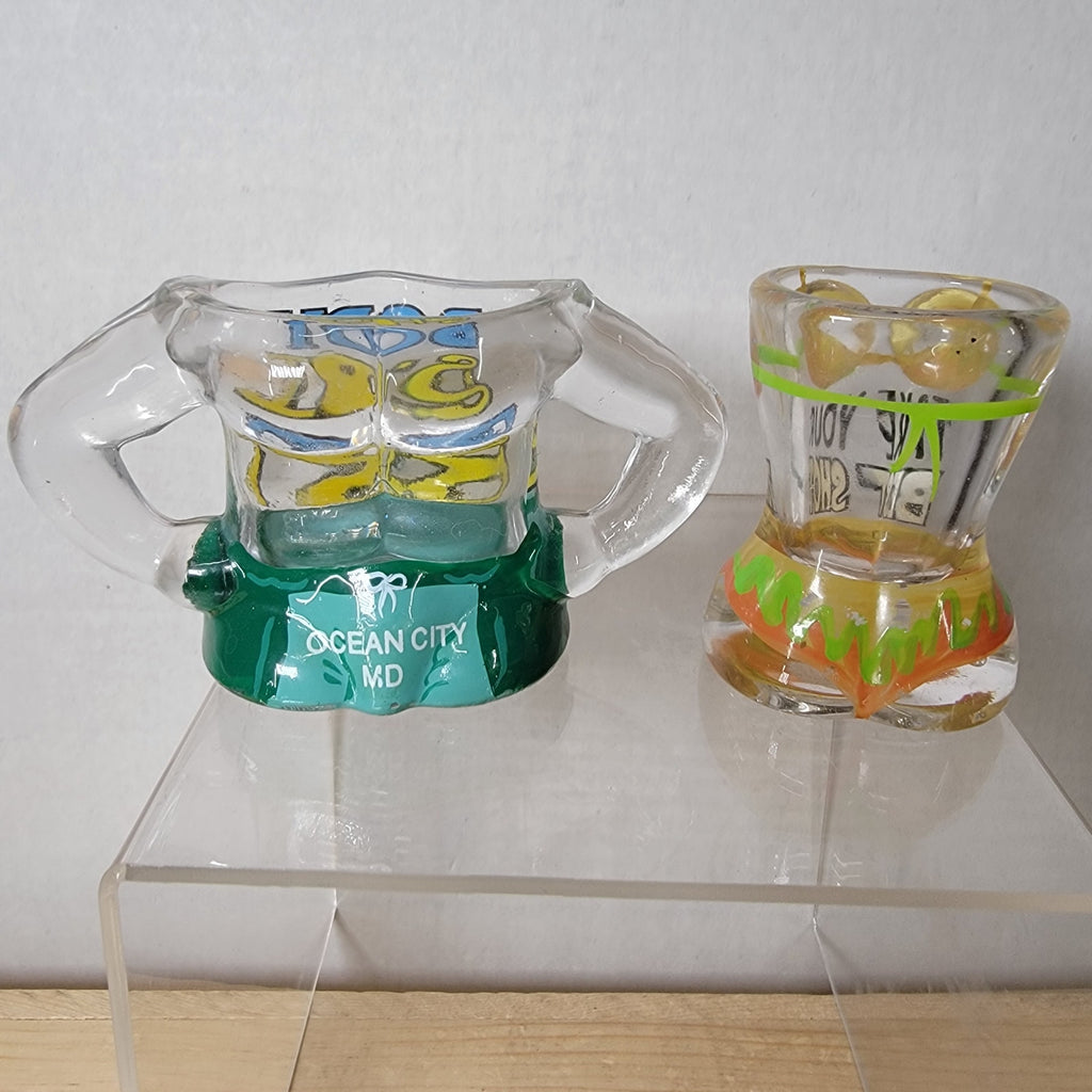 Set of 2 Ocean City MD Shot Glasses: Male / Female Beach Bodies