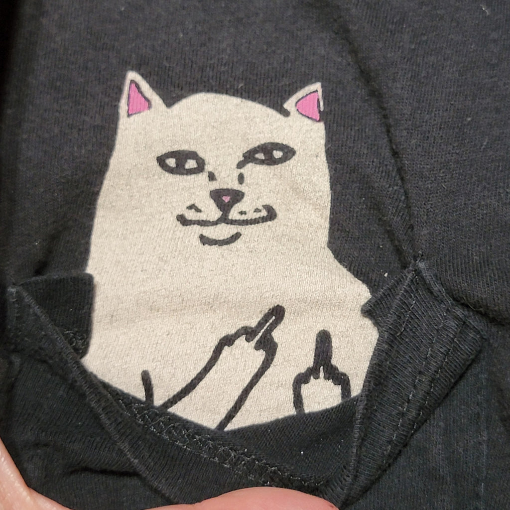 Rip n Dip Black Unisex Tee w/ Flipping Cat in Pocket - Size Small