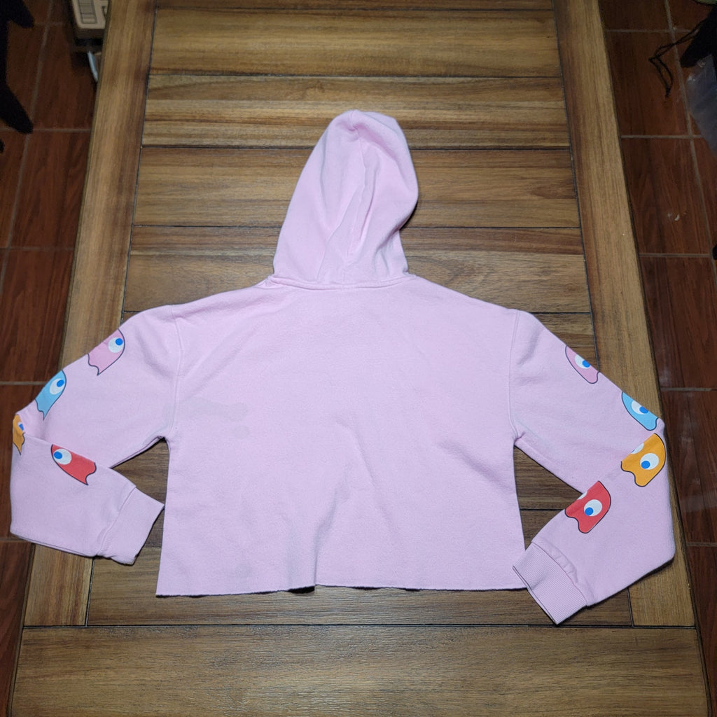Pac-Man LS Pink Crop Hoodie Ghosts on the Sleeves - Size XS