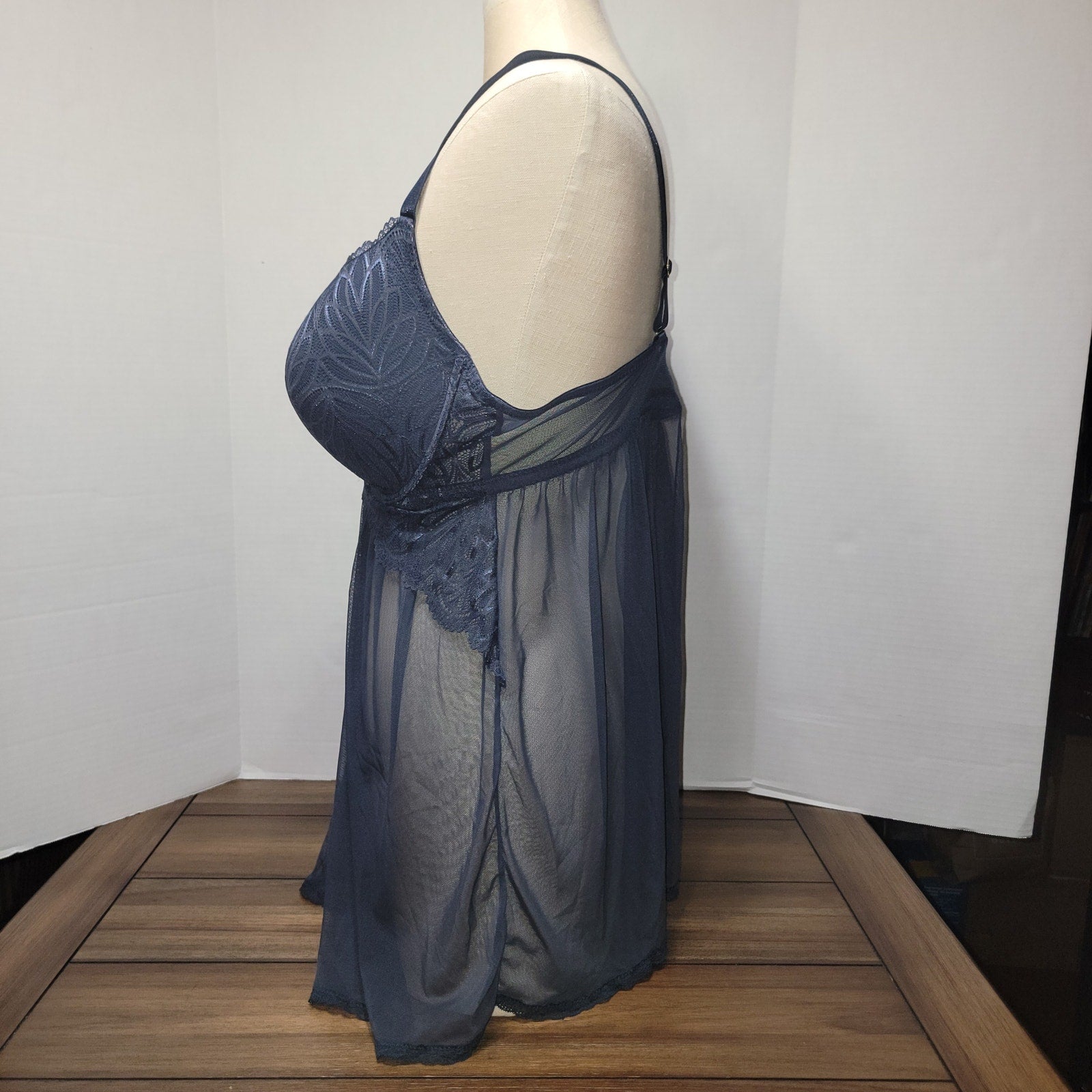 Daisy Fuentes Dark Navy Lace Sheer Babydoll Lingerie - Size 2X