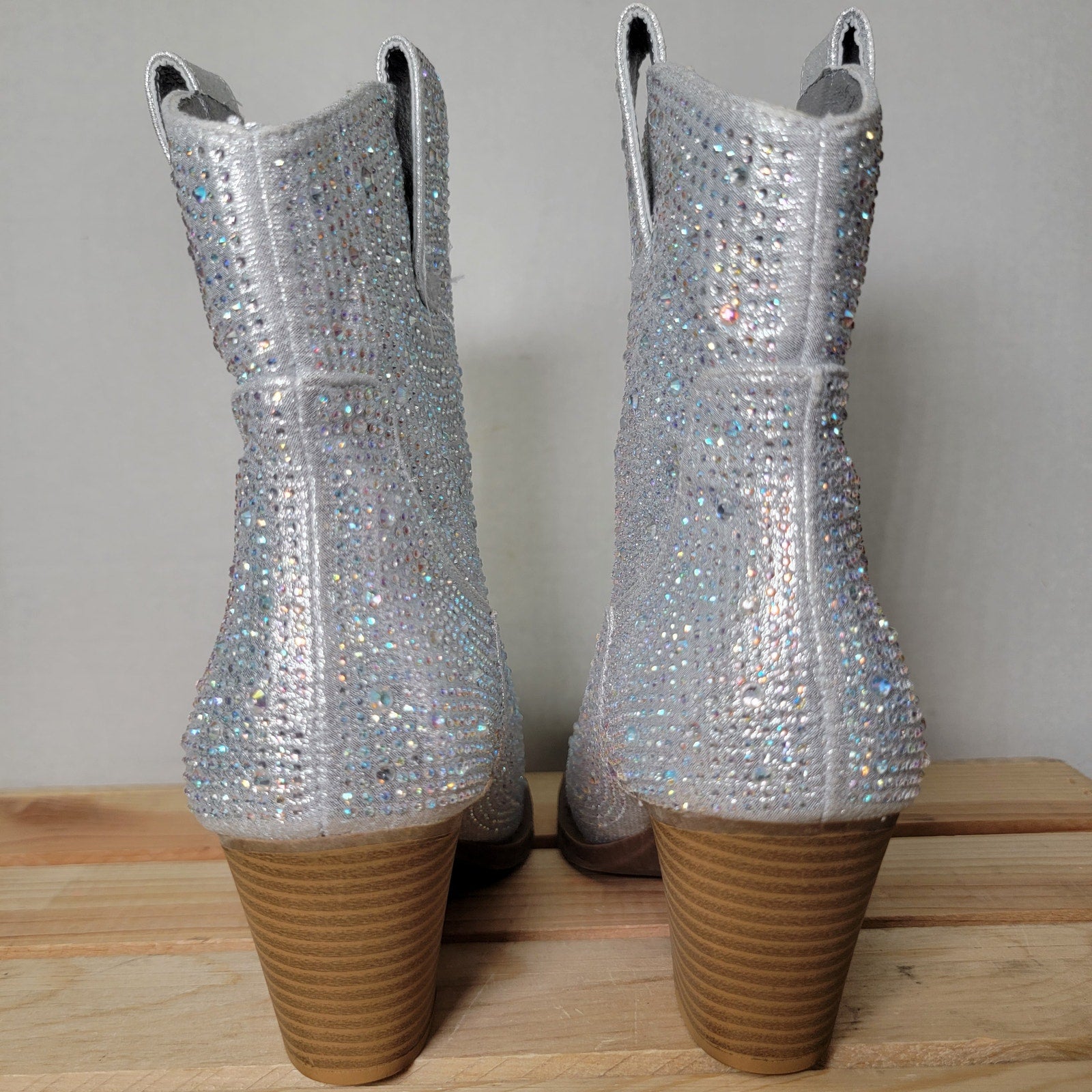 Forever Silver Rhinestone Cowboy Ankle Boots - Size 7