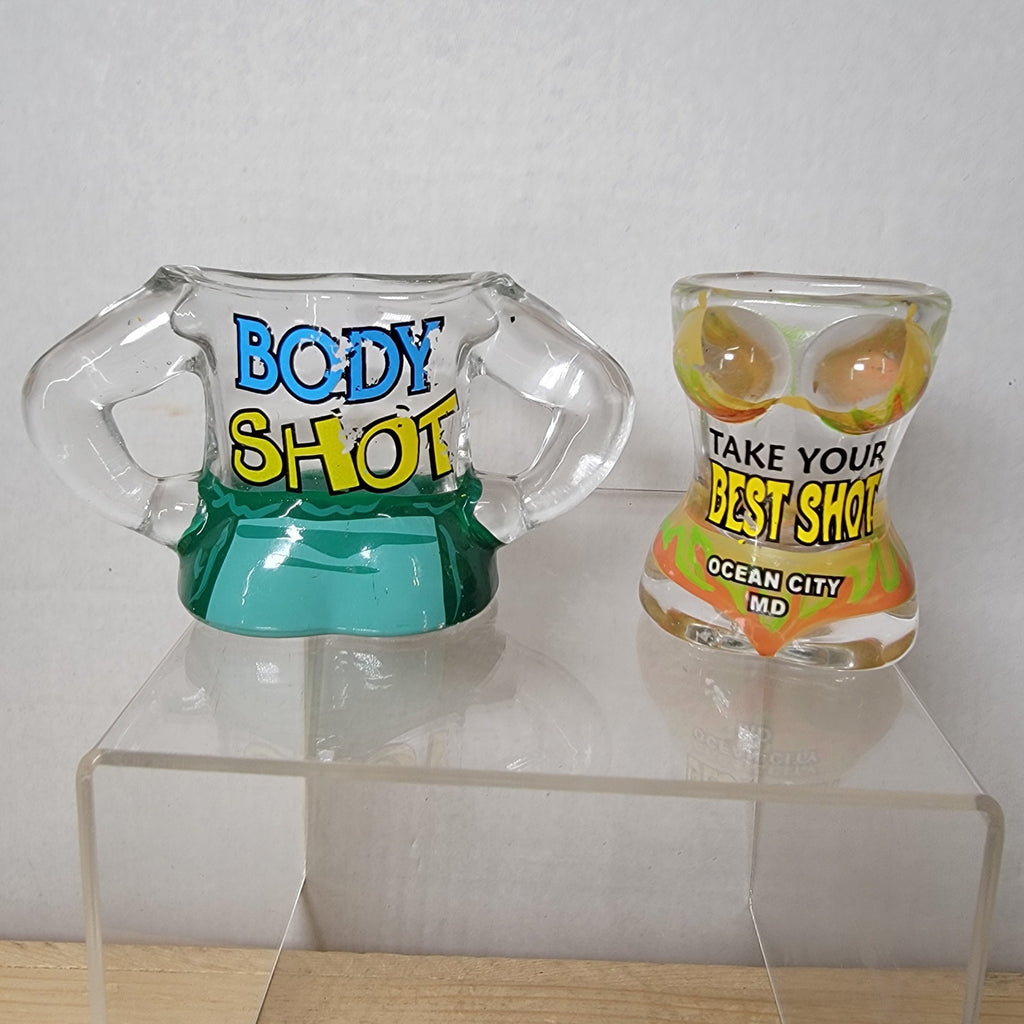 Set of 2 Ocean City MD Shot Glasses: Male / Female Beach Bodies