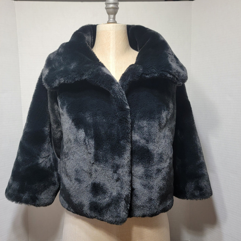 White House Black Market Black Faux Fur Crop Coat - Size Small