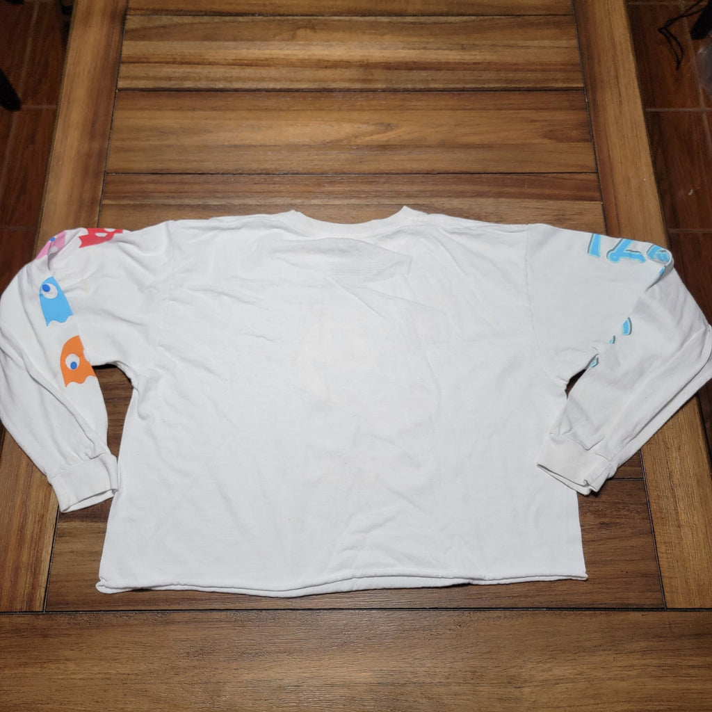 Pac-Man LS White Crop Tee "Power Up!" Sleeve - Size Large