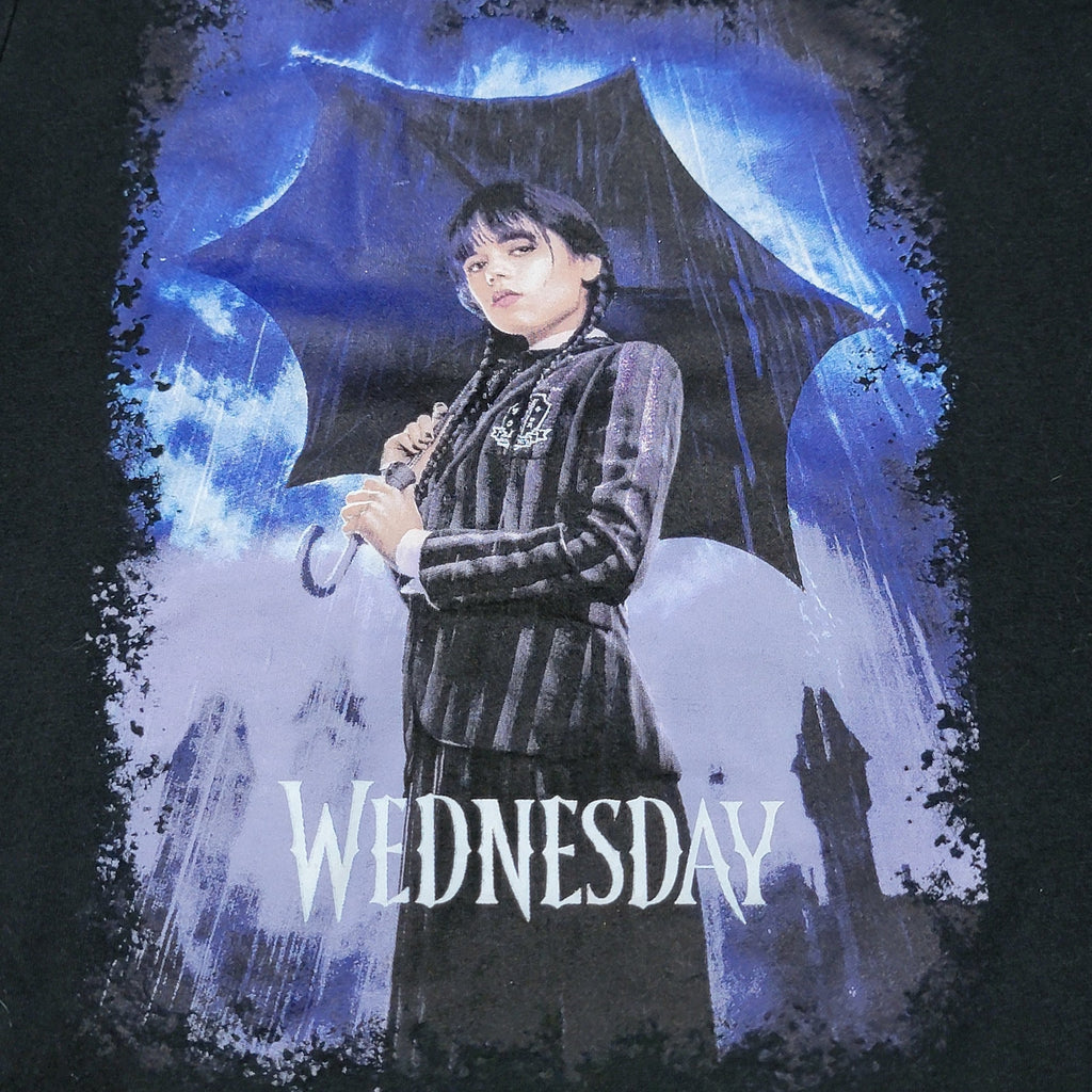 Wednesday Girls Black Tee Umbrella Pose - Size Medium (8)