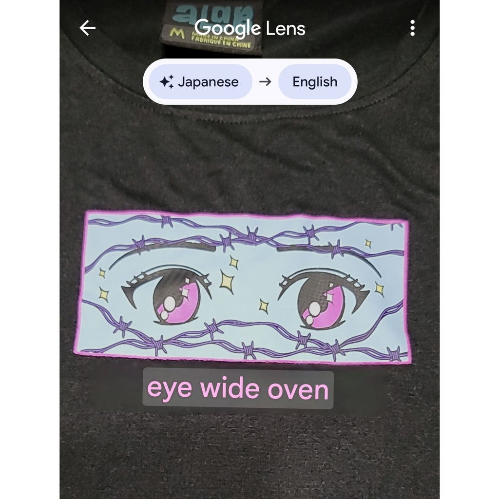 A Lab LS Junior Crop Tee Otaku Anime Eyes "Eyes Wide Open" - Size Junior Medium