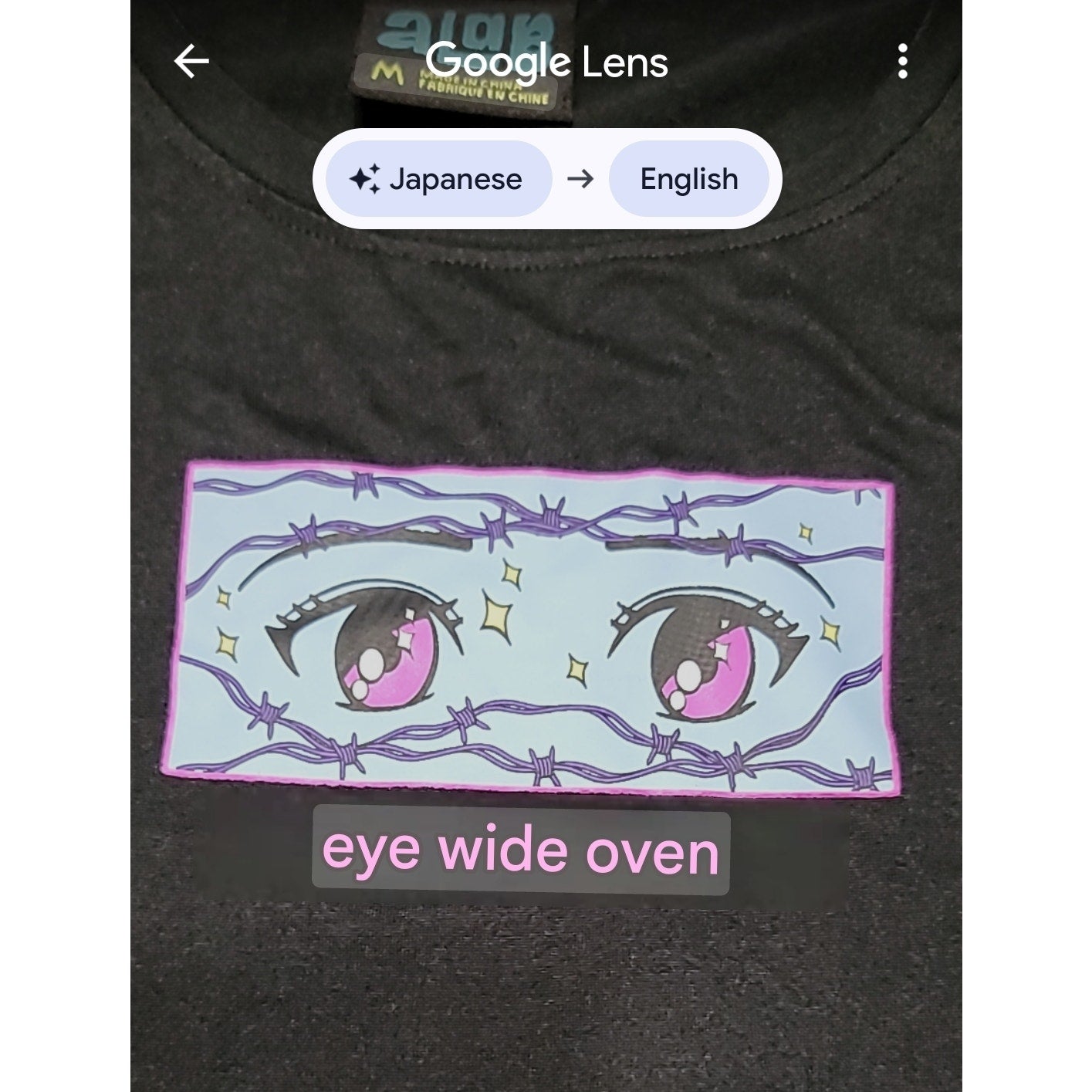 A Lab LS Junior Crop Tee Otaku Anime Eyes "Eyes Wide Open" - Size Junior Medium