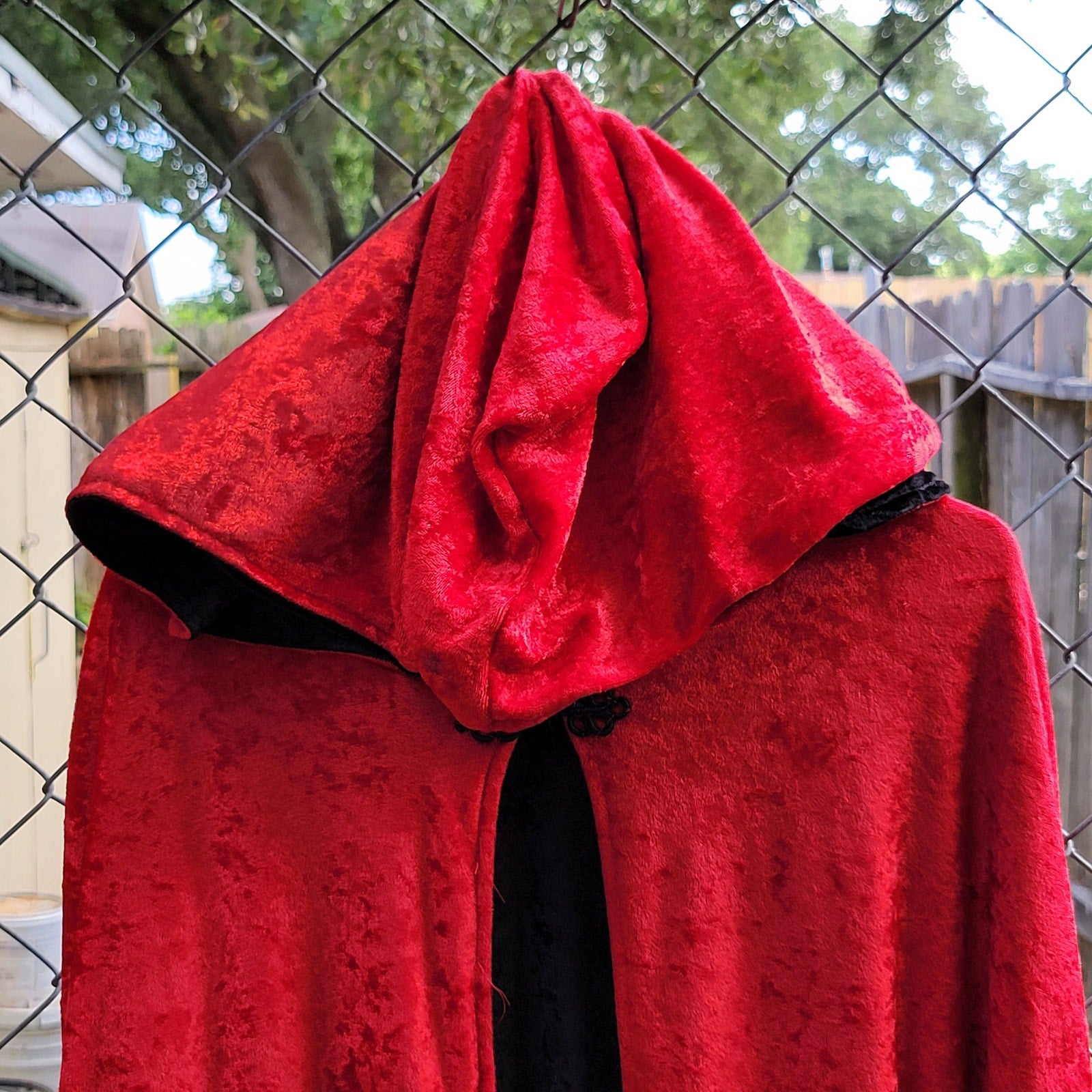 Unbranded Red / Black Reversable Velvet Hooded Long Cloak