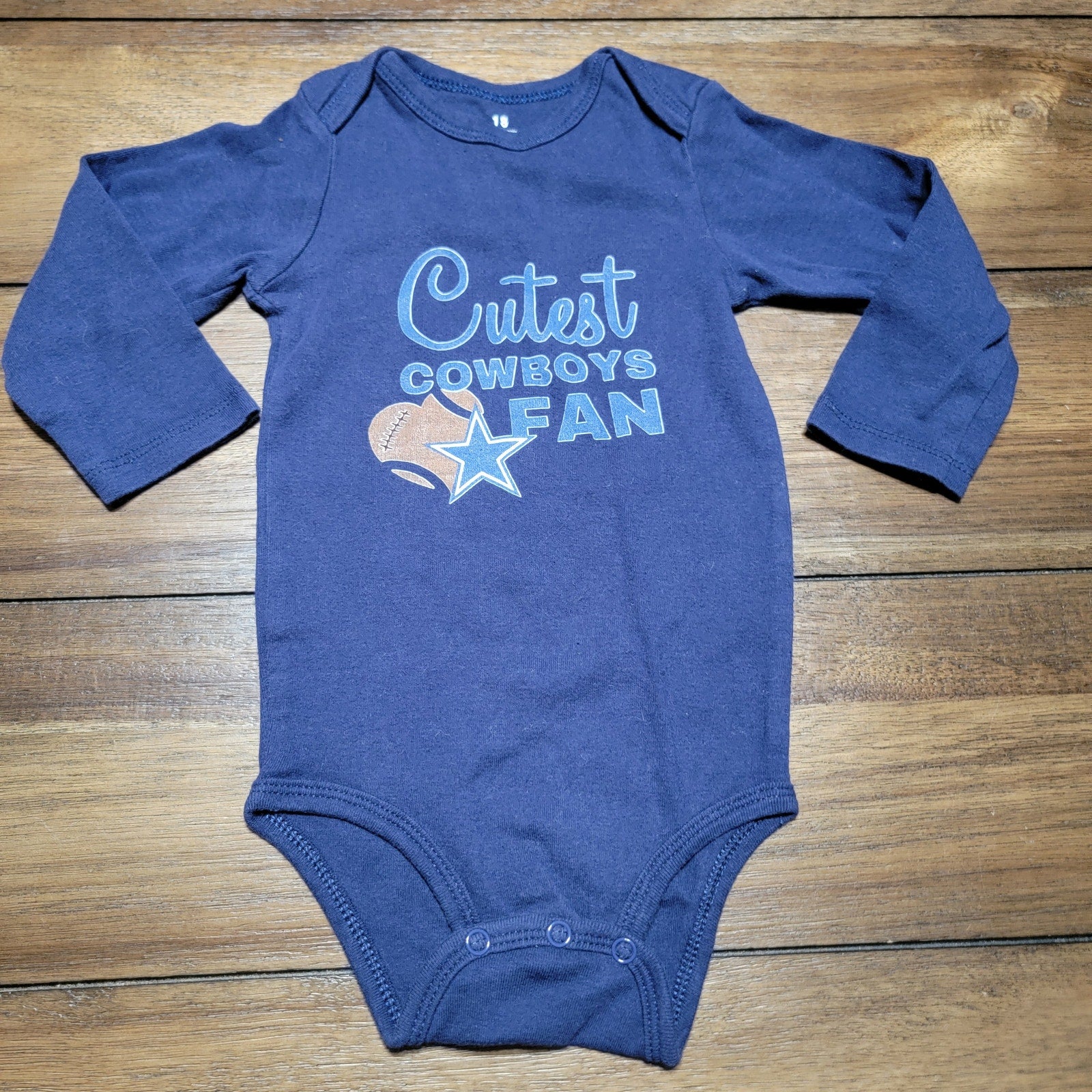 Dark Blue LS Infant Body Suit "Cutest Cowboys Fan" - Size 18m