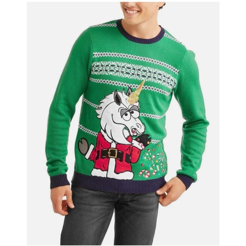 Jolly Sweaters Glitzy Unicorn Ugly Sweater w/ Sequin & Jewels - Size Medium