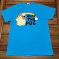 Pug Blue Unisex Tee "What The Pug" Rainbow - Size Medium
