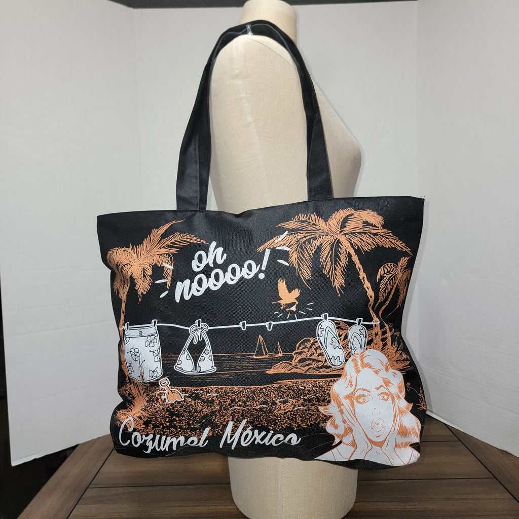 Black Cozumel Mexico Canvas Tote w/ Zipper "oh noooo!"