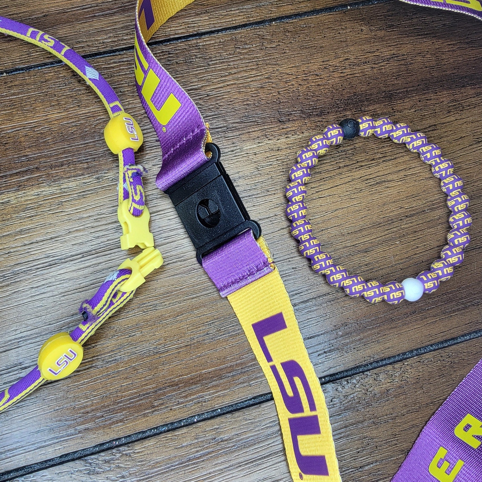 Set of 3 LSU Accessories: Lanyard, Bracelet & Sunglasses Holder