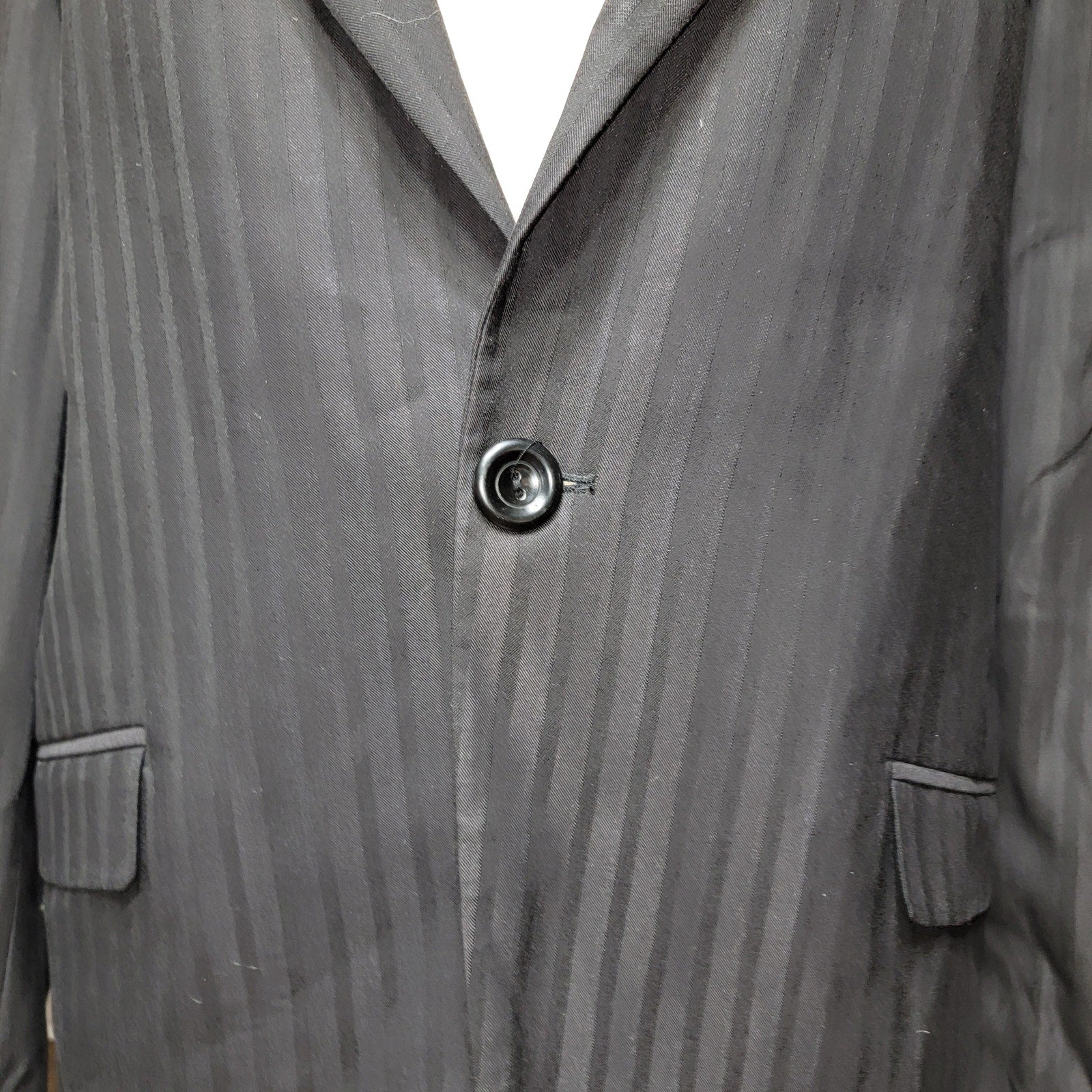 Artine Black Pinstripe 1-Button Suit Blazer w/ Bling Skull on Back - Size XL