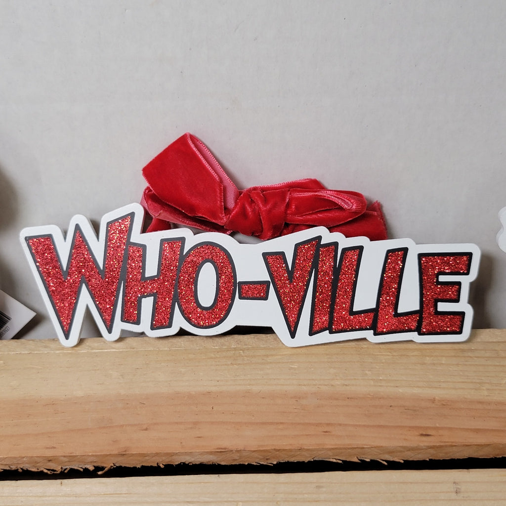 Set of 3 Dr. Seuss Red Glitter Wooden Signs: Who-ville, Grinch and Dog - NEW
