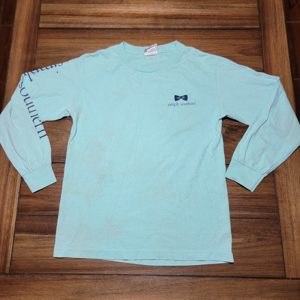 Simply Southern LS Teal Tee "Stamps Of The South" - Size Small