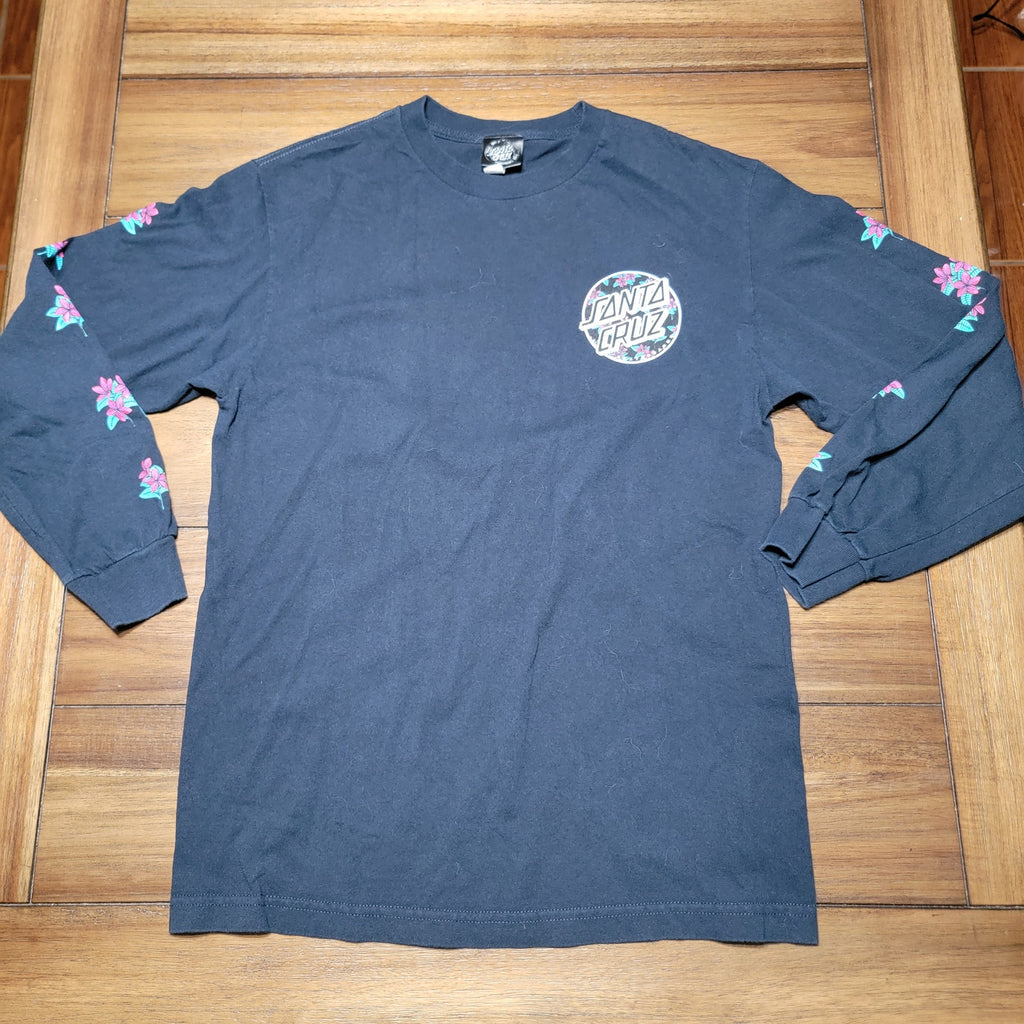 Santa Cruz Black LS Unisex Tee Plumeria Flowers - Size Medium