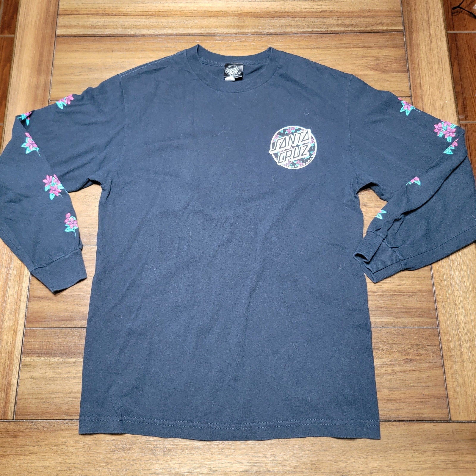 Santa Cruz Black LS Unisex Tee Plumeria Flowers - Size Medium