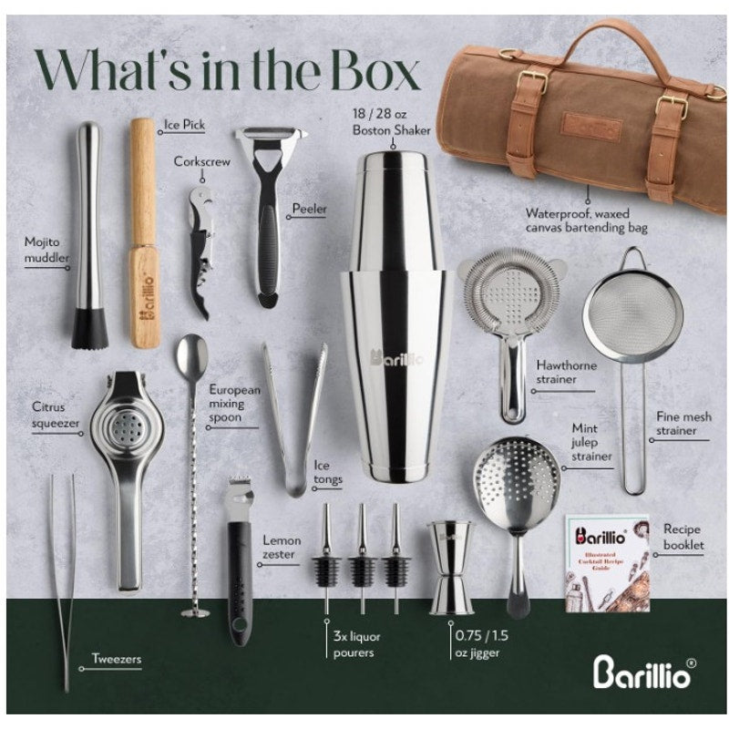 Barillio Bartender Roll Bag & Bar Tool Set - New In Box