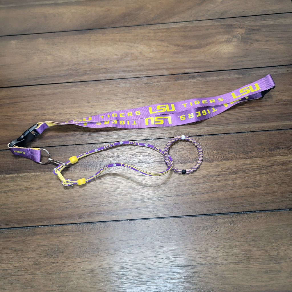 Set of 3 LSU Accessories: Lanyard, Bracelet & Sunglasses Holder