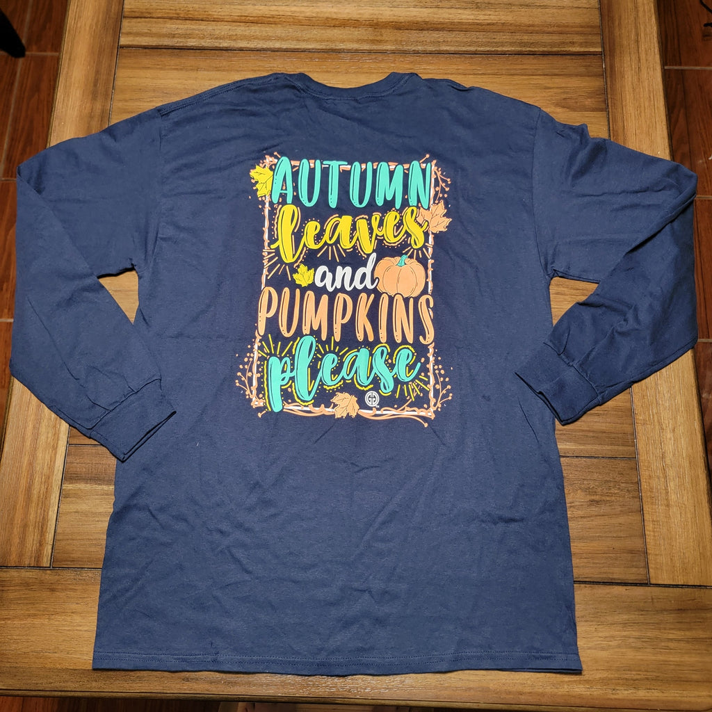 Girlie Girl Originals LS Navy Fall Tee "Autumn Leaves" - Size Large