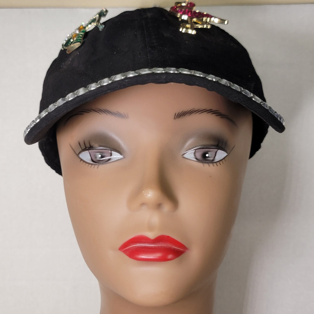 Ladies Black Velvet Ballcap w/ Bling Studs and 2 Pins