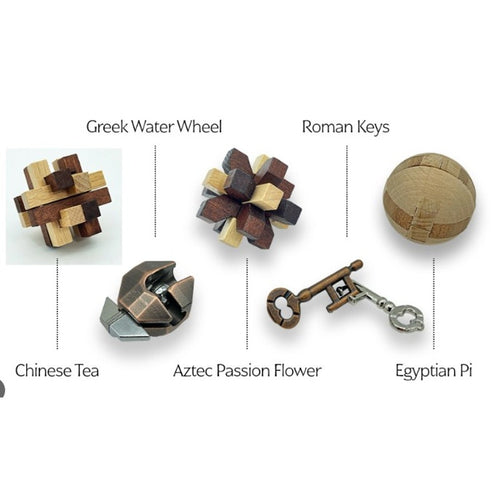 5 Piece Wood and Metal Brainteaser Puzzles - NEW