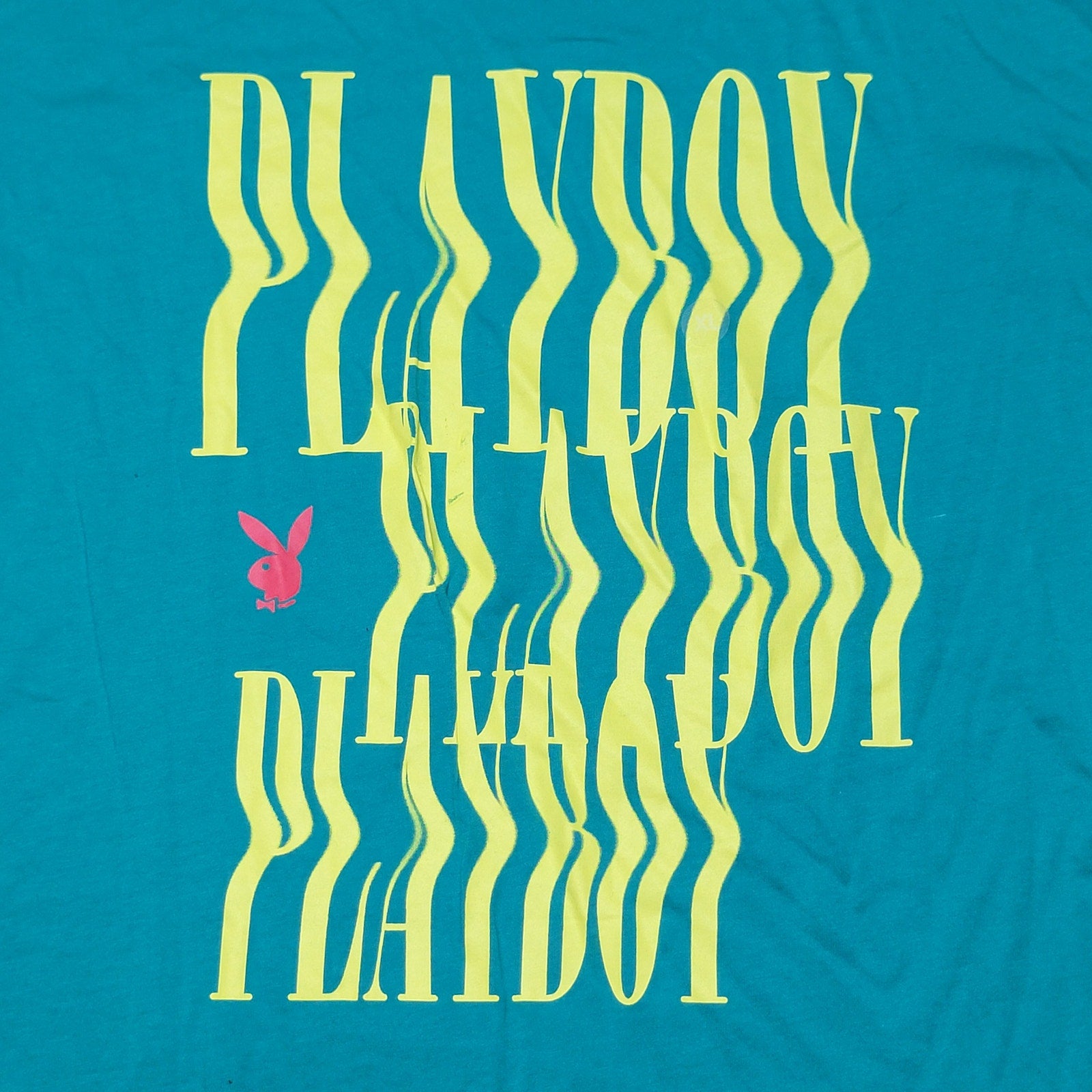 Playboy by Pacsun Teal Unisex Tee Yellow Wave Font - Size XL NWT