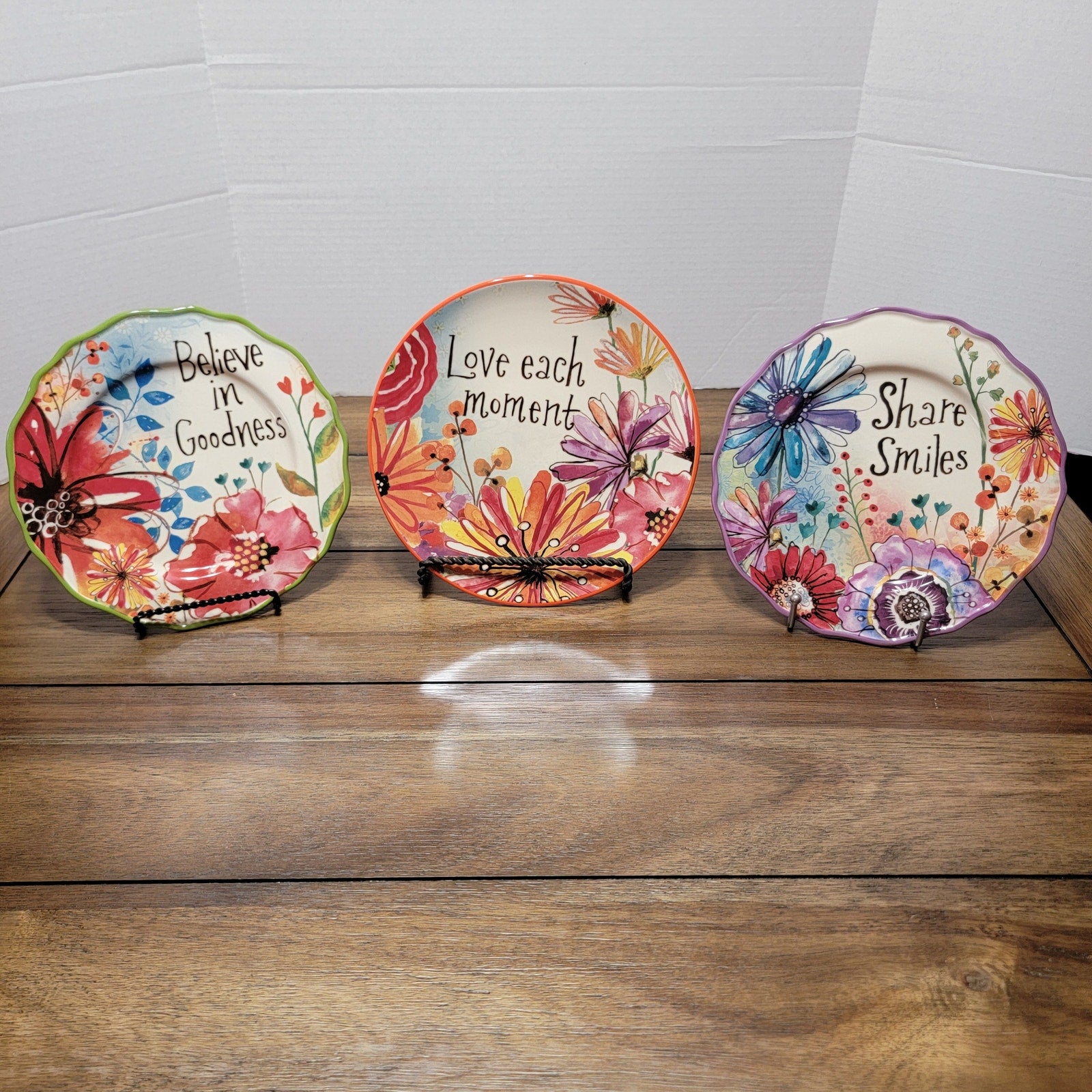 Set of 3 Cracker Barrel Positive Sayings Floral Plates