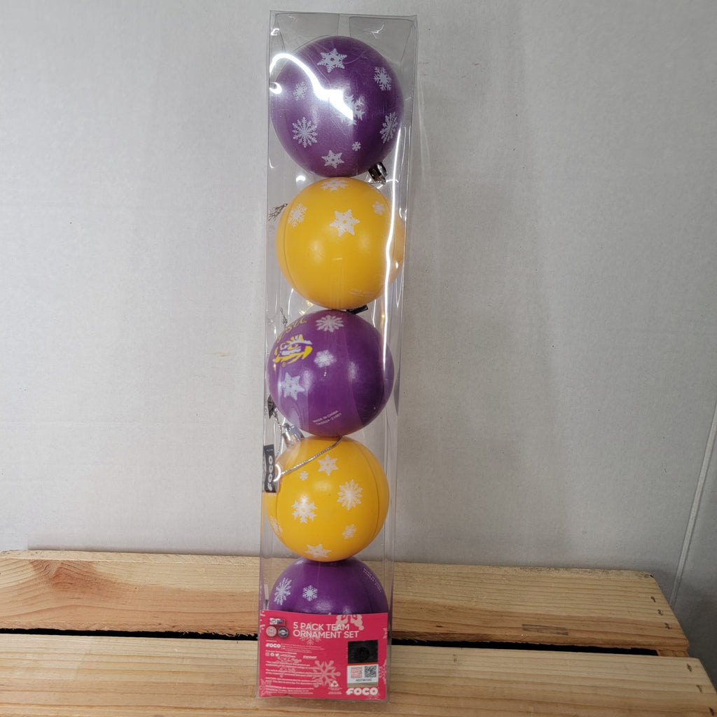 Set of 5 LSU Team Holiday Ornaments - NEW
