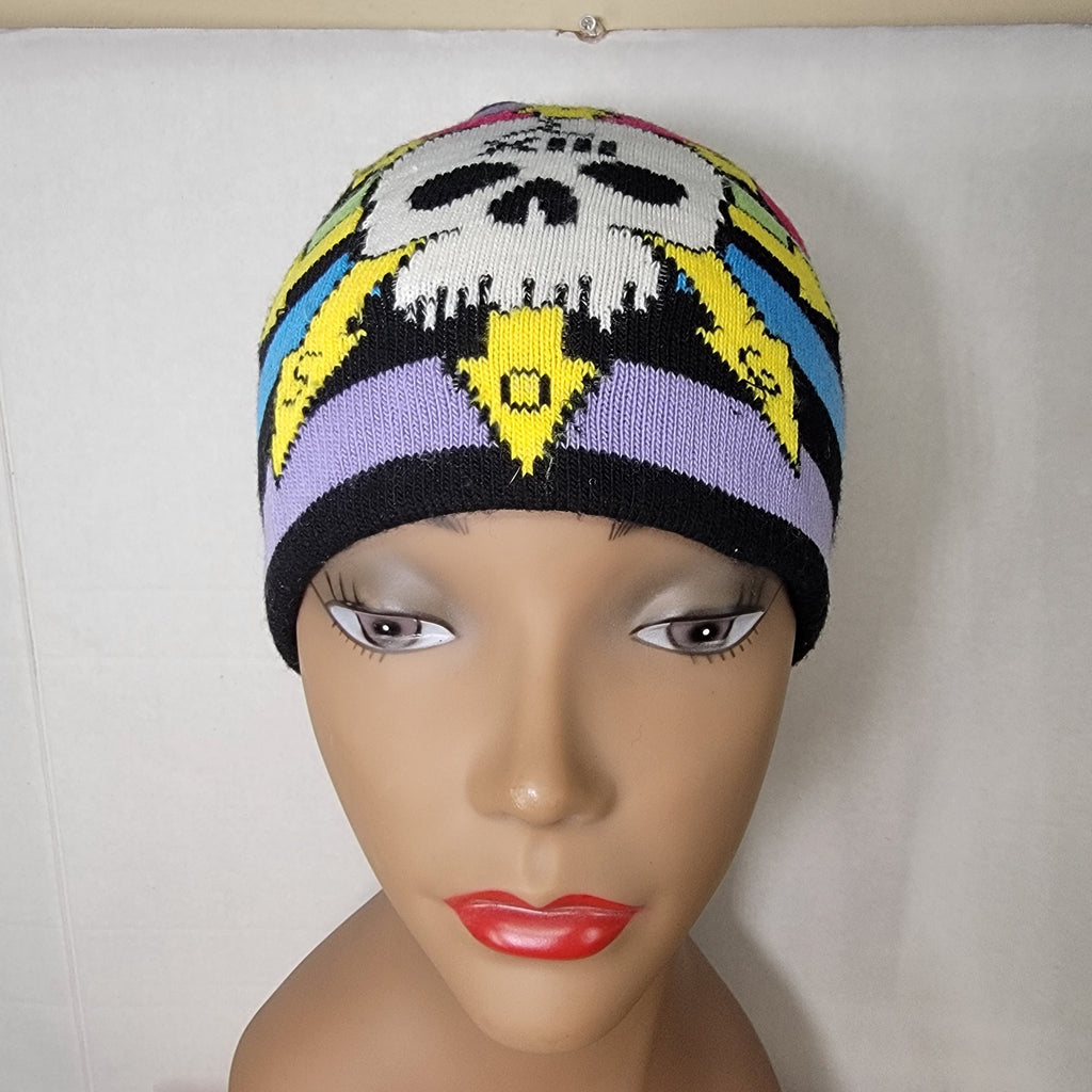 Multi-Color Stripe Knit Beanie w/ XIII Skull and Chaos Star Symbol