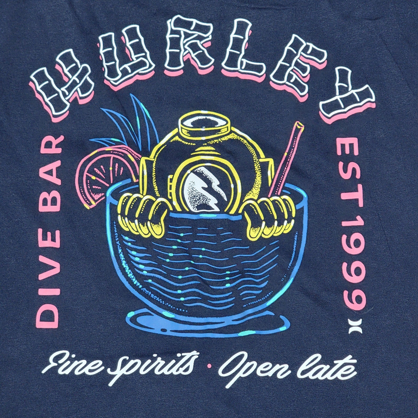 Hurley Black Tee "Dive Bar Fine Spirits" - Size Small